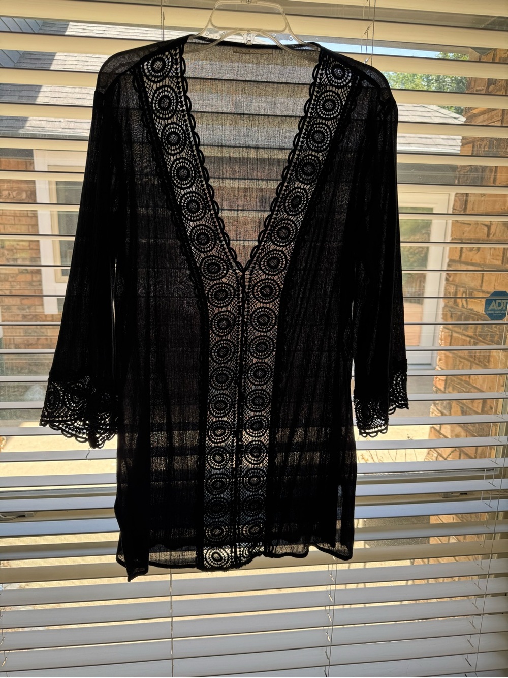 La Blanca Black Crochet-Trim Sheer Swim Coverup